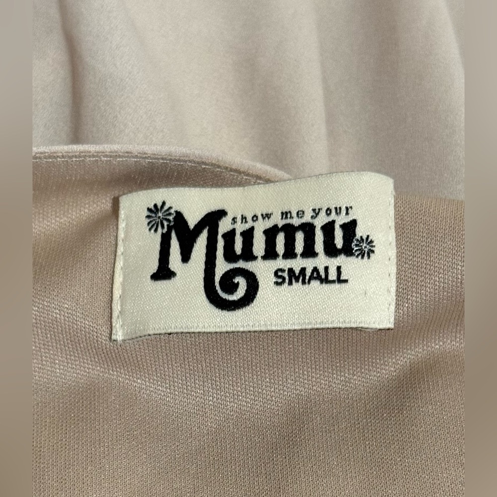 NEW Show Me Your Mumu Sophia Wrap Short Sleeve Bridesmaid Dress Beige Size Small - Picture 15 of 16